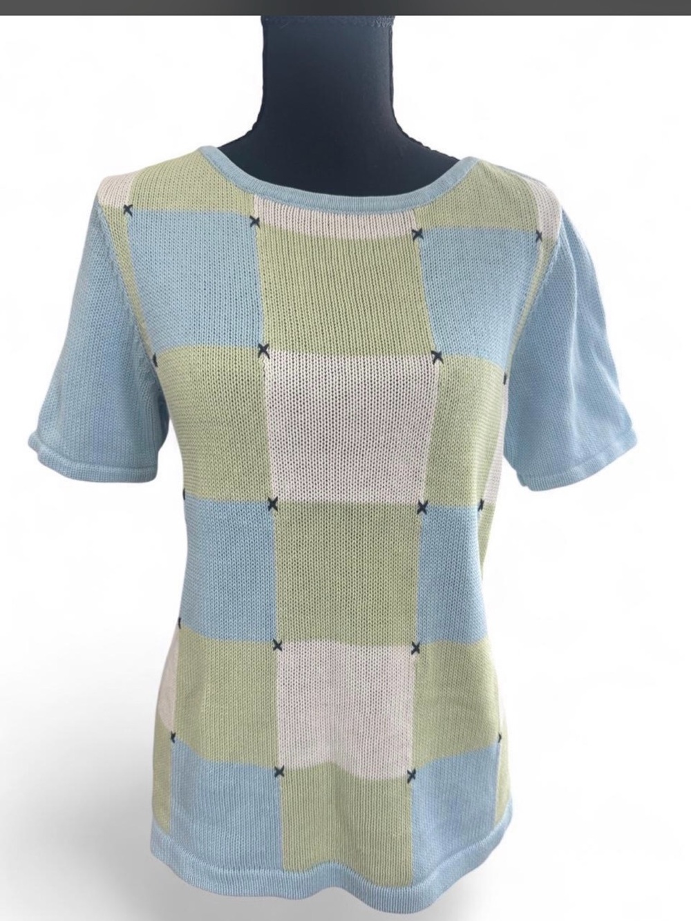 Vintage 90s Crazy Horse Liz Claiborne Pastel Patchwork Knit Top S